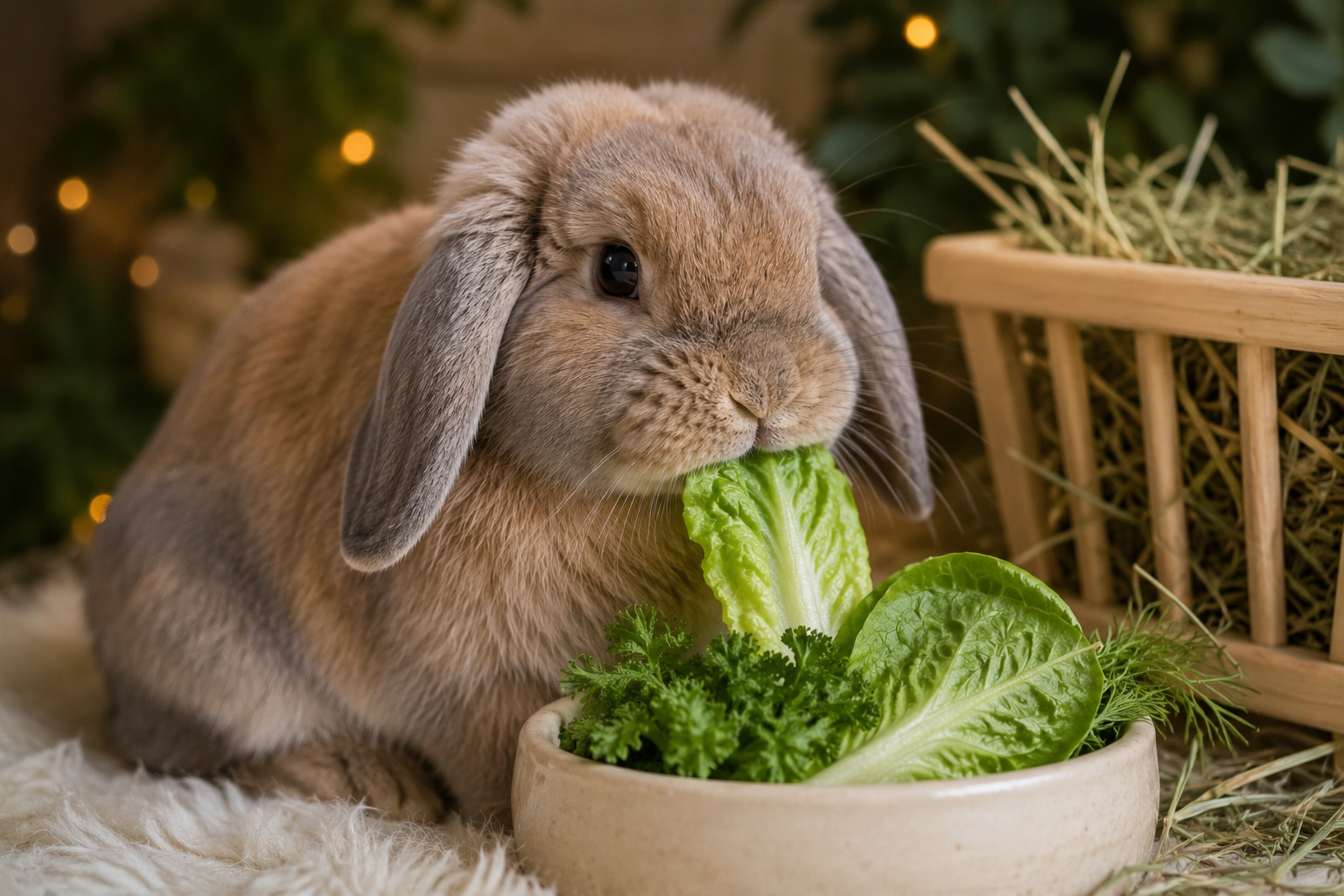 Healthy Holland Lop Eating Hay